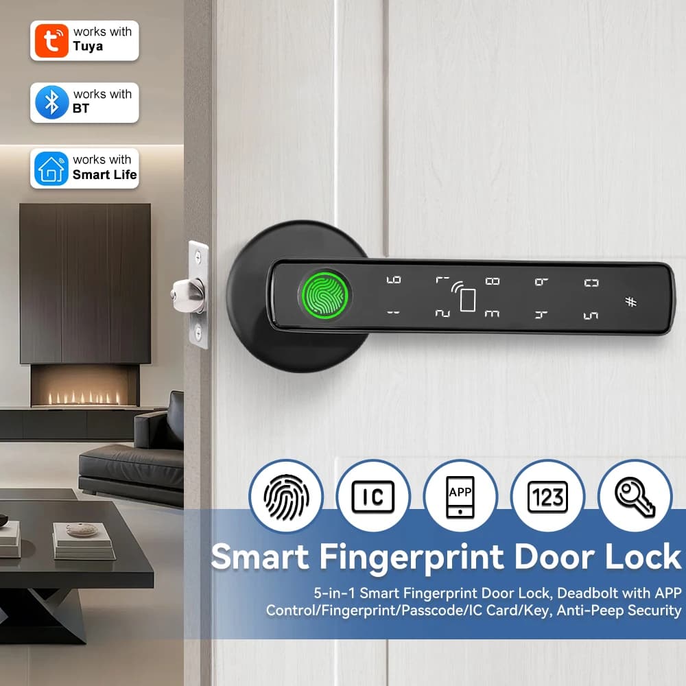 Serratura Intelligente Biometrica Bluetooth Tuya, Controllo Casa Intelligente, Sblocco con Impronta Digitale, Serratura Elettronica Smart per Sicurezza Domestica