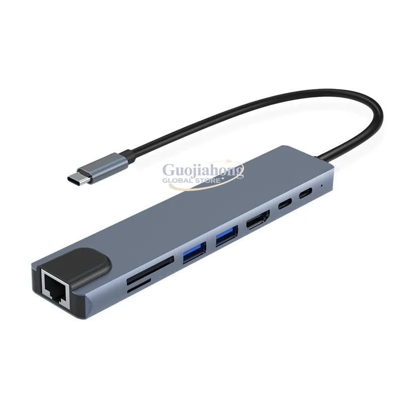 Docking Station TYPE-C 8-in-1 con Scheda di Rete, Hub USB-C a 4K, RJ45 e USB