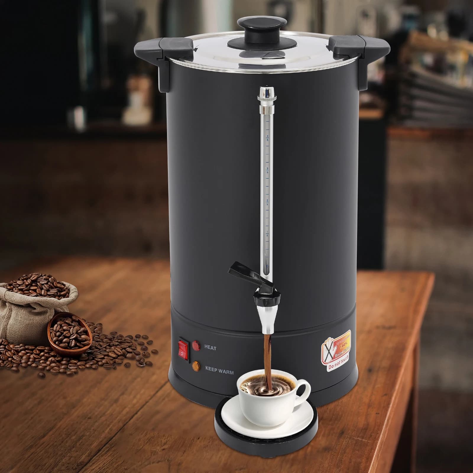 Electric kettle Black 15L, Dispenser Hot water 1500W, Stainless steel coffee urn to prepare Coffee and Tea