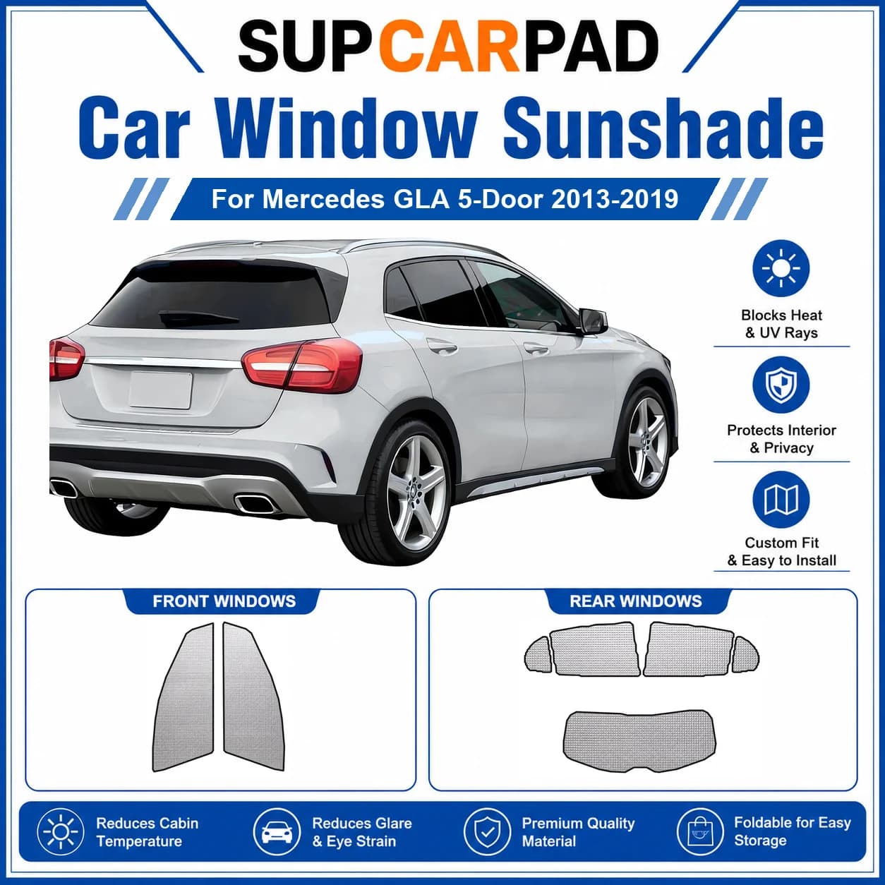 For Mercedes - Mercedes GLA 5-Door 2013-2019 Full Set Car Window Sunshades UV Block Privacy Heat Insulated Foldable Car Curtain
