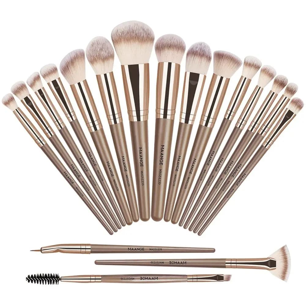 Set di 18 Pennelli Sintetici Deluxe per Trucco, per Fondotinta, Cipria e Eyeliner (Champagne)