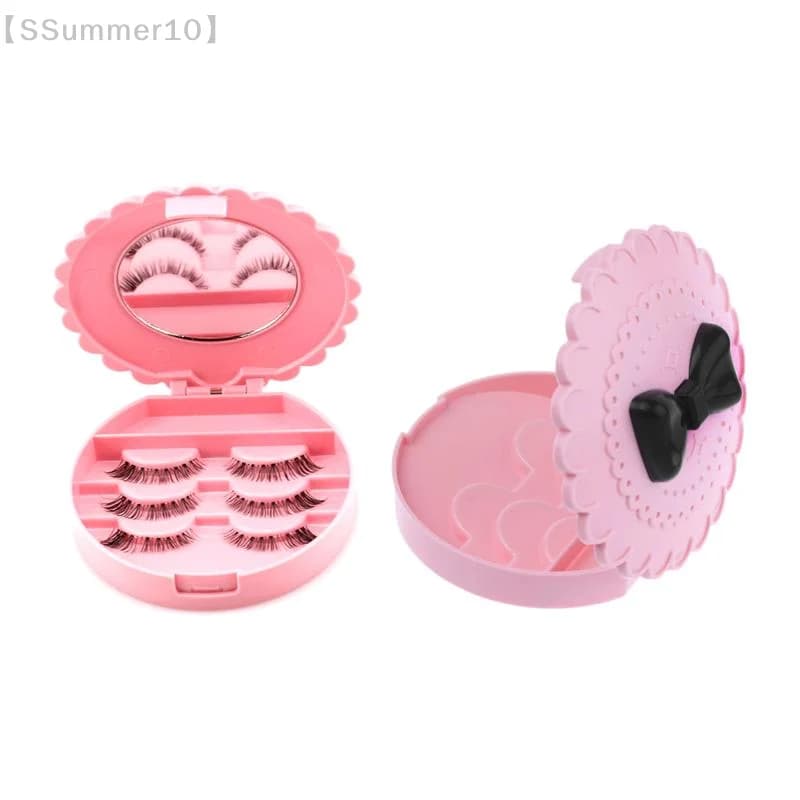 【SSummer10】Scatola porta ciglia finte con fiocco rosa e specchio - Espositore organizer per trucchi e cosmetici, regalo per donne【SS】