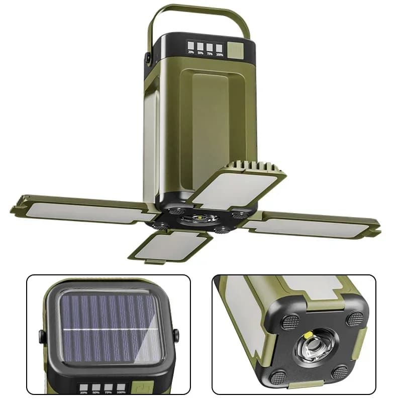 Luce da campeggio portatile esterna solare Ricarica solare Pieghevole 2000mAh Power Bank Display intelligente Lampada da tenda sospesa portatile