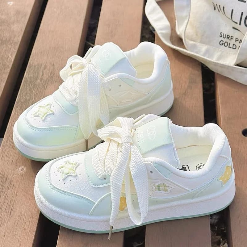 Women's Shoes Fashion Luxury Breathable Non-slip Wear-resistant Outdoor Casual Star Print Lace-Up Thick Sole Platform Sneakers