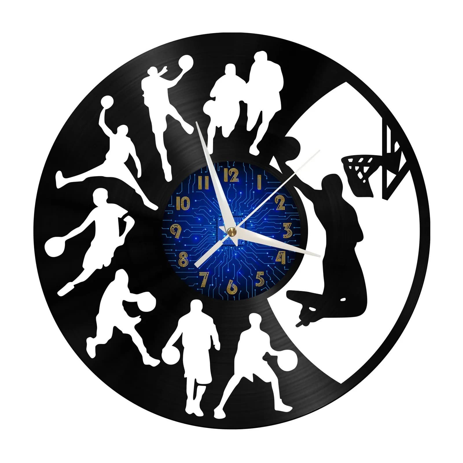 Wall clock with vinyl disc for basketball, creative basketball player, home decoration, wall clock dunk art, gift for basketball player