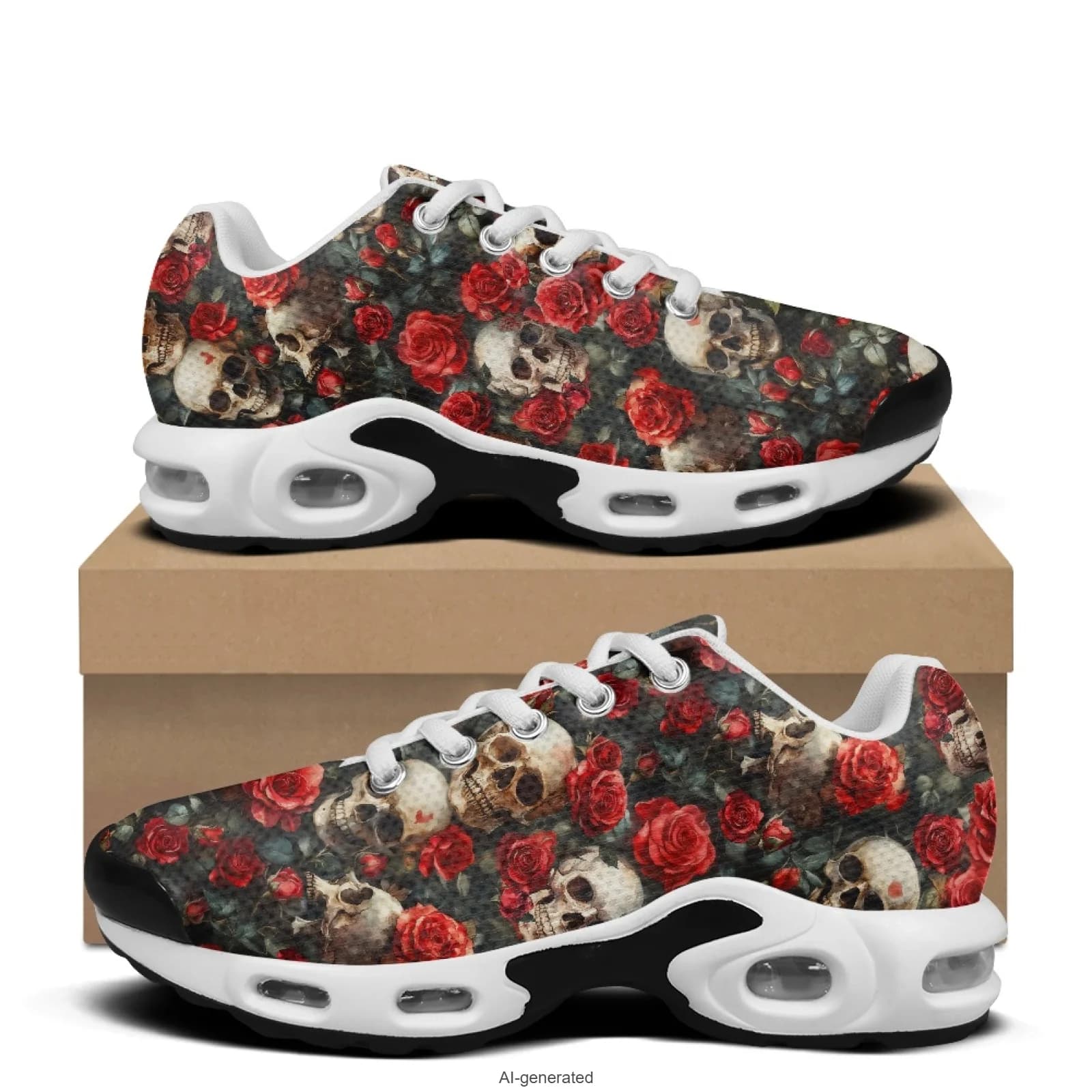 XIXIRIMIDO Skull Rose Air-Cushioned Sneakers Women's Running Shoes Men's Commuter Shoes Lightweight Breathable Soft Comfortable