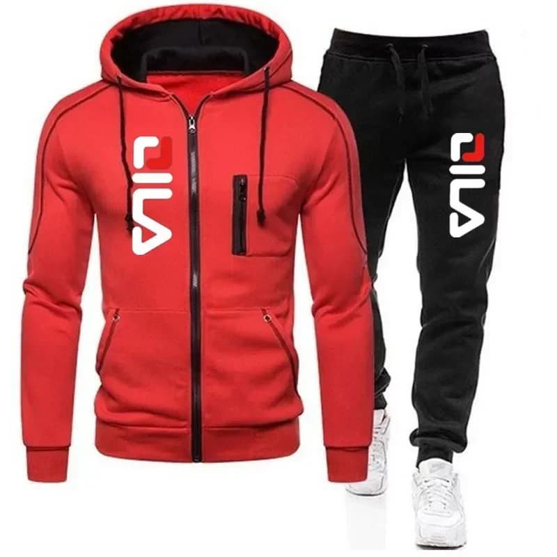 Men Autumn Winter 2025 Casual Dress Zippered Jacket Sweater with hood and sports pants Set of 2 pieces Sportswear windproof jogging outdoor