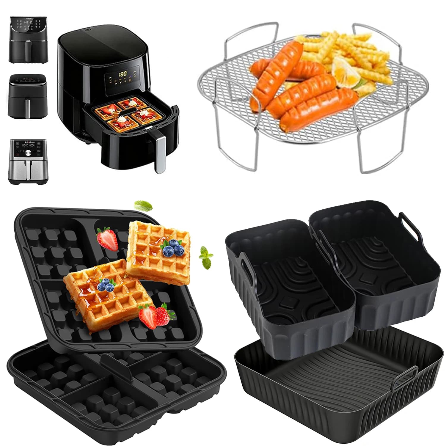 Stampo per waffle quadrato in silicone da 23 cm per friggitrice ad aria, cestello per friggitrice ad aria, accessori per griglia per 5-8L ecotec COSORI 5.5L 6L, Phi s 6.