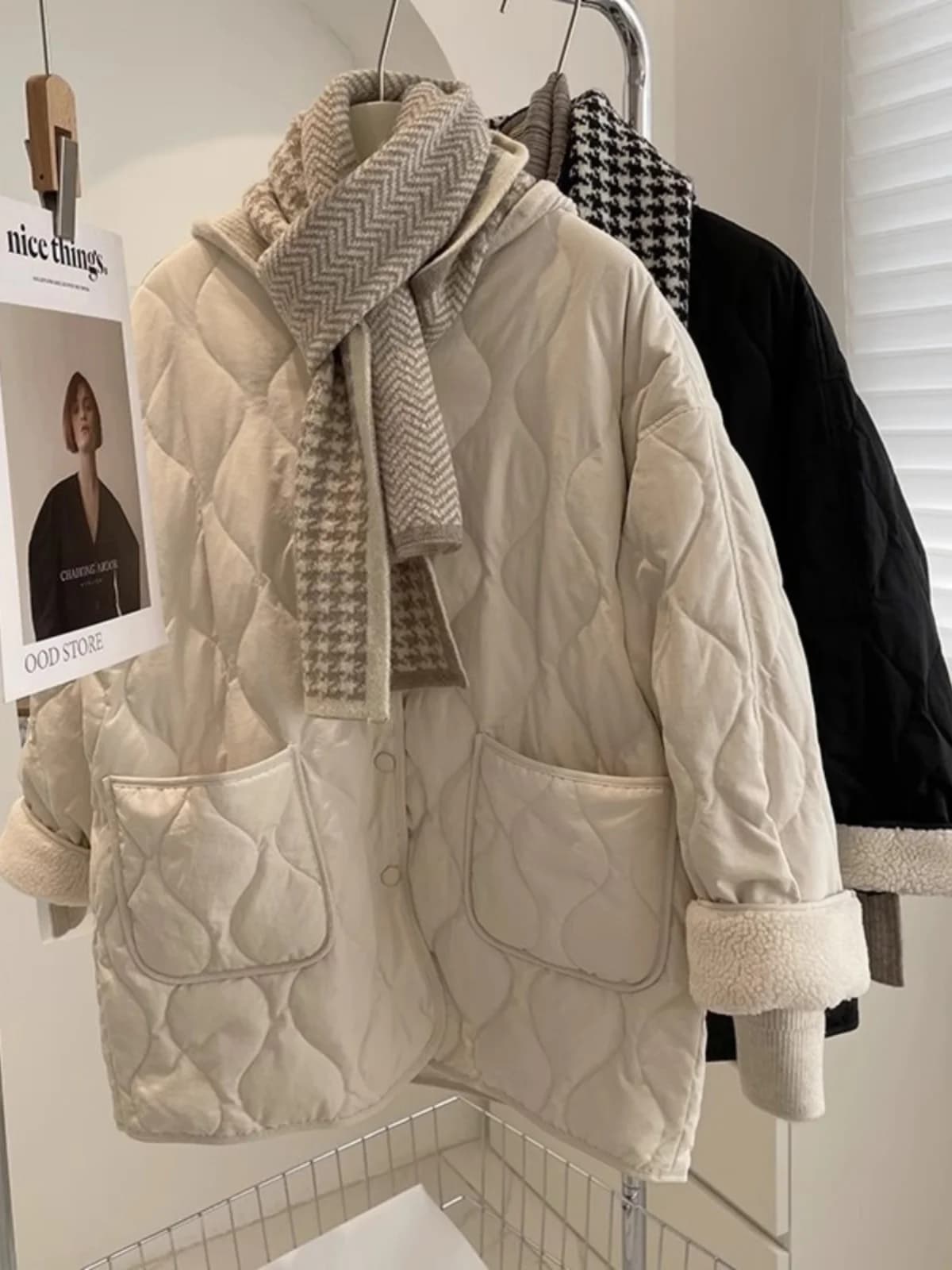 Premium Feel down Cotton Jacket Women's Winter Loose Diamond Patterned Lamb Fur Splicing Cotton Coat Small Cotton Padded Vest