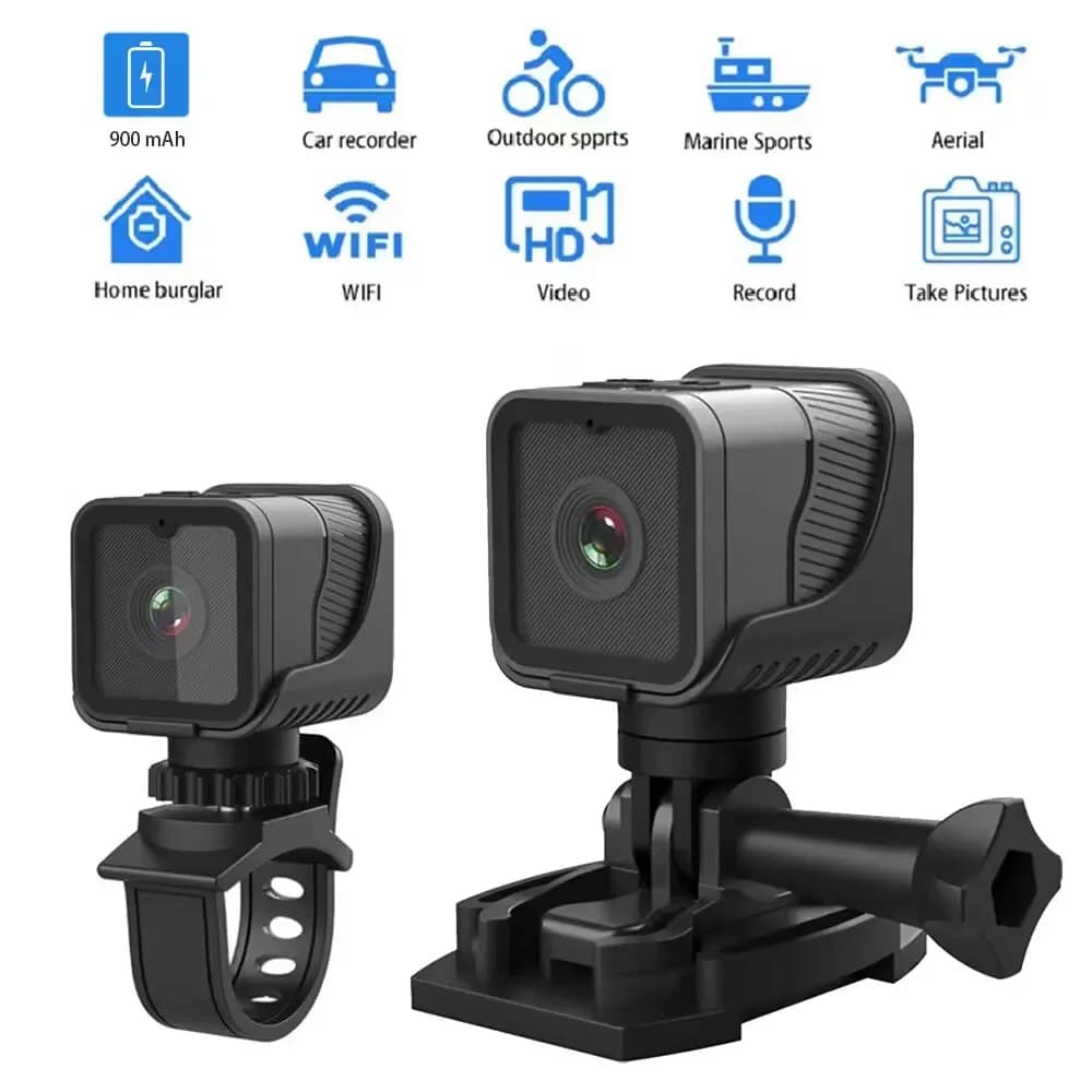 Mini Action Camera HD 1080P Portable Waterproof for Open Sports with WiFi Hotspot Recorder for Motorcycles and Bikes