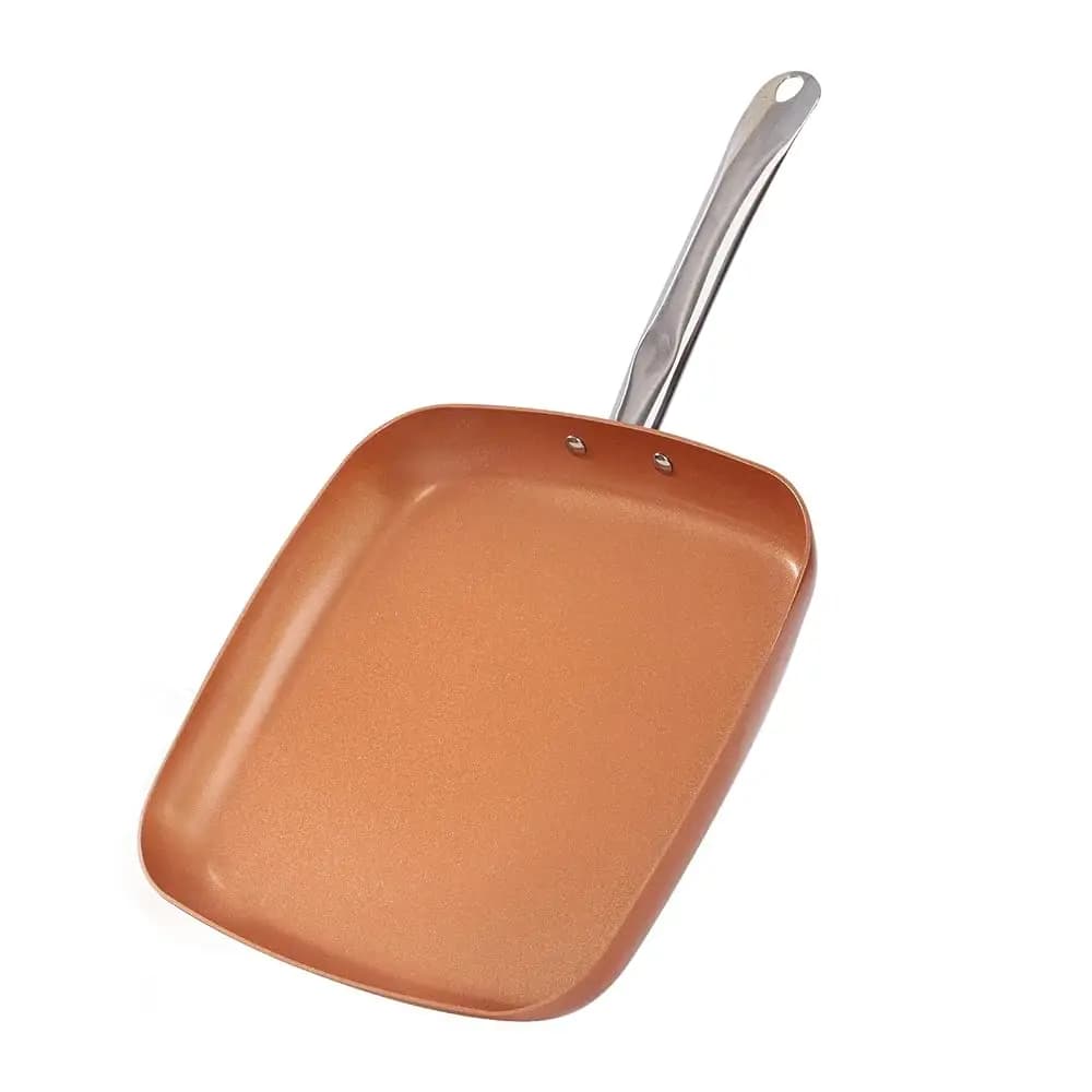 Padella Quadrata Antiaderente in Rame, 12 Pollici, con Rivestimento in Ceramica, Adatta per Forno e Lavastoviglie, Senza PFOA, per Uso Domestico Universale