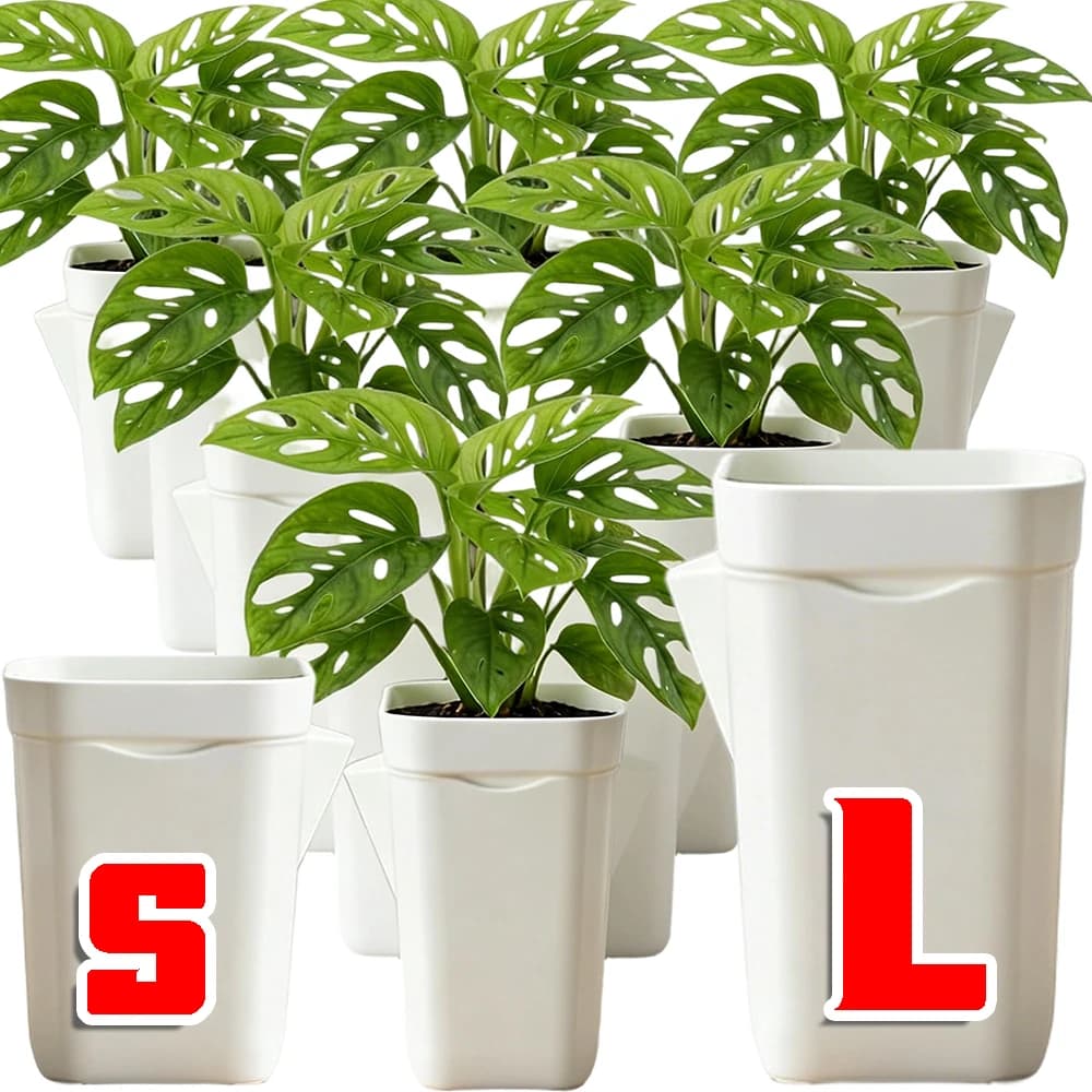 Vasi per Fiori Autoirriganti Compatti S/L con Fori di Drenaggio e Etichetta ID, Portavasi in Plastica Bianca con Separazione Umido/Secco