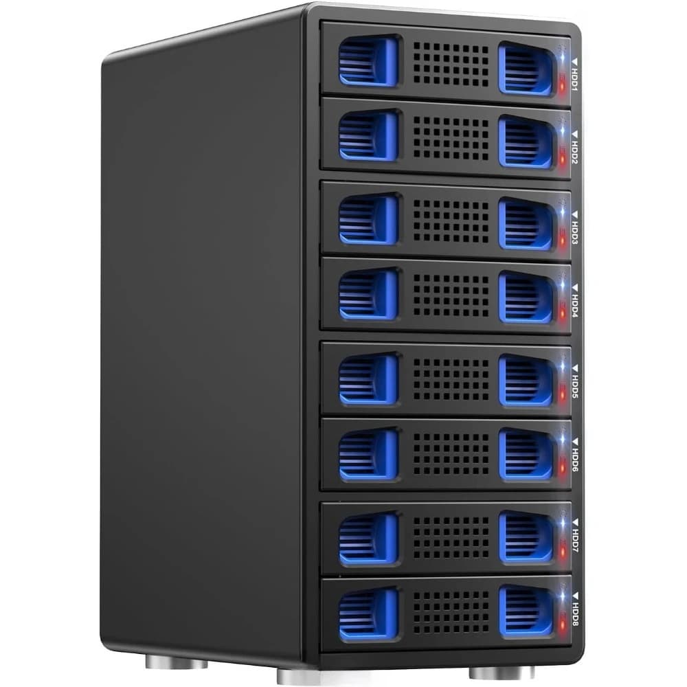 Custodia per disco rigido esterno USB 3.2 Gen 2 da 10 Gbps a 8 alloggiamenti sostituibile a caldo per SSD HDD SATA 2.5 3.5 con ventola di raffreddamento gratuita