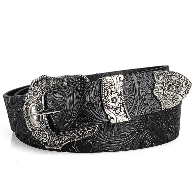 Nuova cintura da donna in stile europeo e americano, cintura vintage con fibbia intagliata con strass, cintura per jeans stampata alla moda, unisex