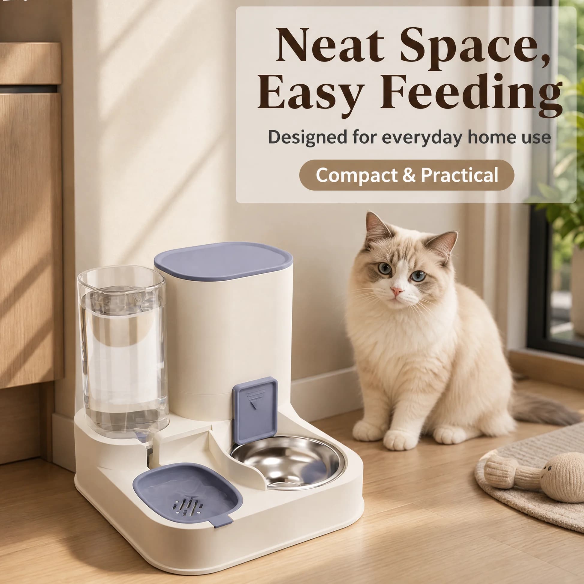 Adjustable 50-500g Pet Feeder 2.3L Food 1L Water Dispenser Non-charged Gravity Auto Feeding Bowl For Dogs Cats Puppy Kitten