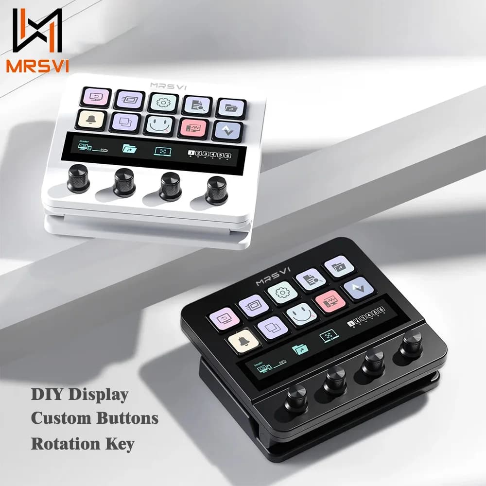MRSVI N4 Stream Deck Tastiera macro visiva personalizzata Supporto regolabile 10 tasti Touch Strip Interfaccia quad-dial Doppio USB-C e USB-A