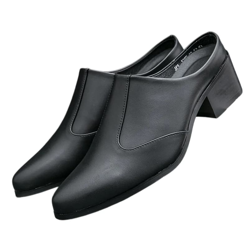 Luxury Men's Leather Slippers with Heels Genuine Leather 5CM Height Man Business Shoes Comfortable Black White Party Sandals