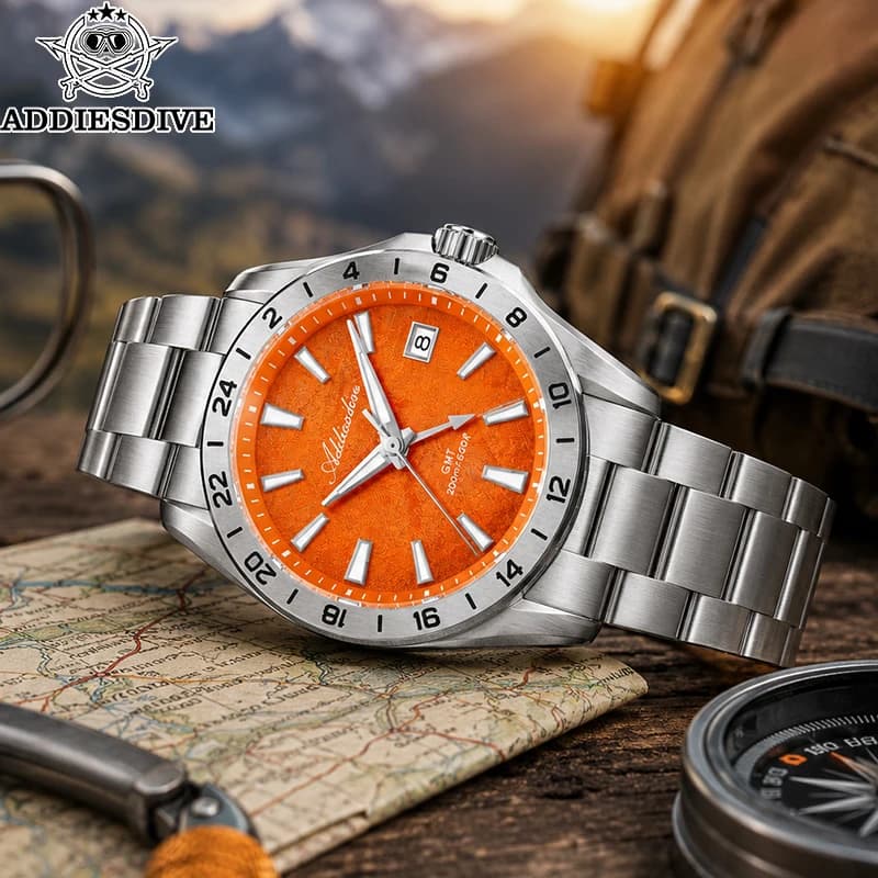ADDIESDIVE Luxury Watch for Men Waterproof GMT Watches Stainless Steel 38mm Reloj Hombre Super Luminous Man Quartz Wristwatch