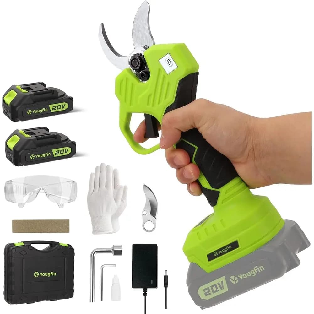 Battery powered pruning shears with 4 adjustable cutting diameters, LED display and counting, battery pruning electric shears for G