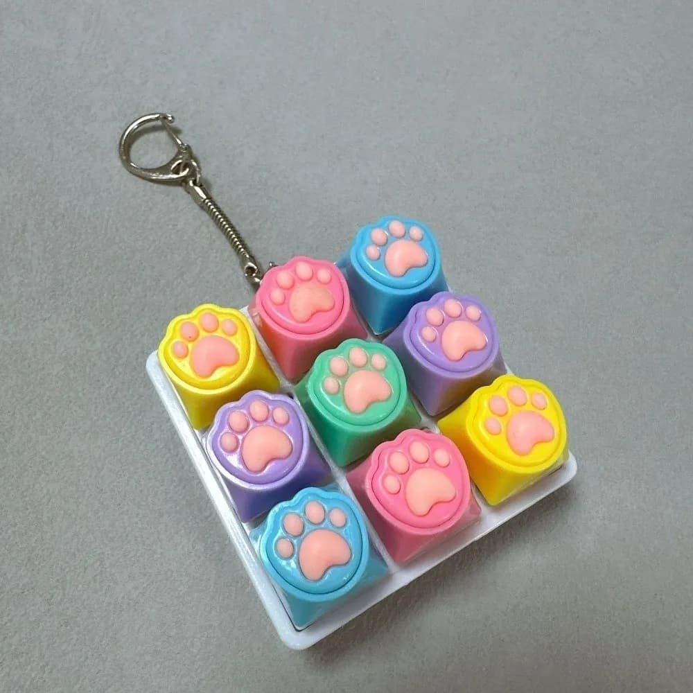Portachiavi Divertente a Forma di Zampa di Gatto, Tasti Meccanici, Pulsante Antistress, Ciondolo Creativo per Tastiera a 9 Tasti