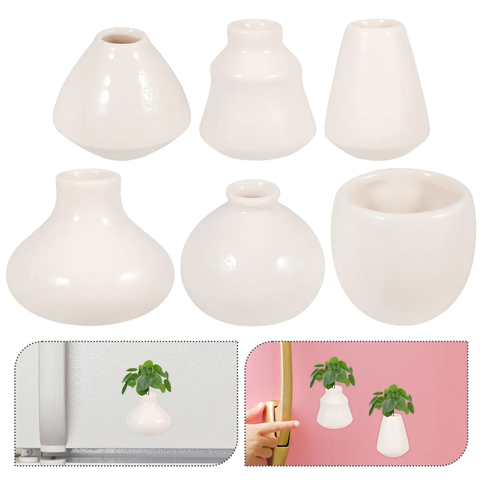 Set di 6 Magneti in Ceramica per Frigorifero, Mini Vasi Creativi in Porcellana, Piccoli Vasi da Fiori da Scrivania per Decorazione Casa e Ufficio