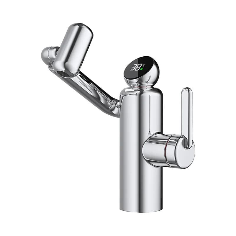 #Cute Cartoon Digital Display Faucet, Multi-Color Robot Style, Bathroom Sink Cold and Hot Water Mixer Tap, 2 Handles