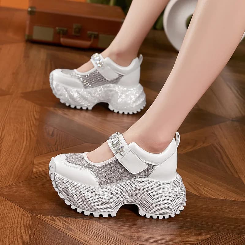2026 New 9cm Mary Jane Women Summer Shoes Platform Sandals Sneakers Wedge High Heel Comfortable Mesh Chunky Slippers Slip On