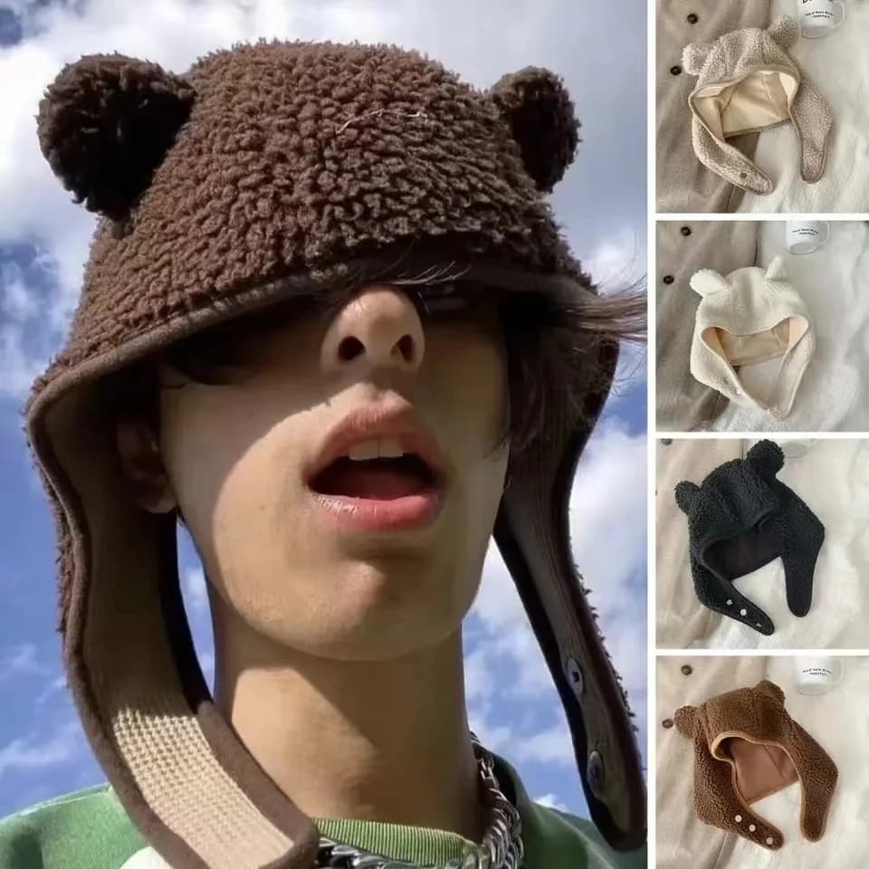 2024 nuova moda Simpatico orsetto Corno Thunderbolt Cappello Donna Autunno Inverno Caldo Scamosciato Protezione per le orecchie Set Testa Cap Y2K Berretti
