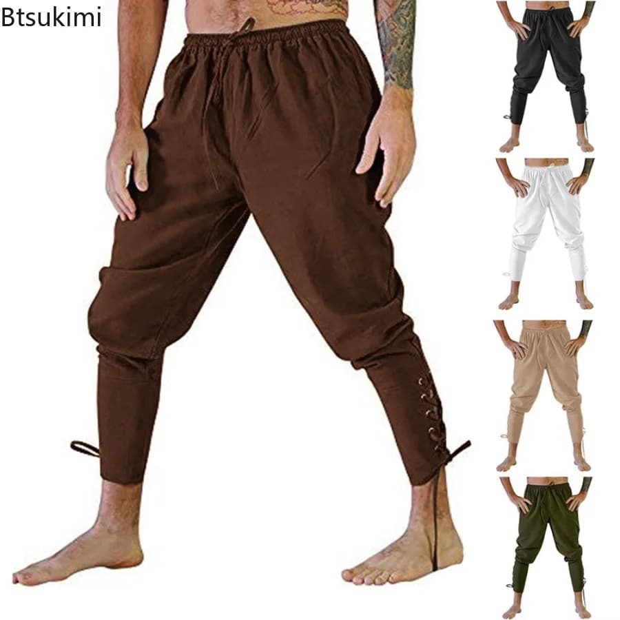 Pantaloni da pirata per uomo, cosplay vichingo medievale, rinascimentale, gotico, lounge, cavaliere, navigatore, fasciatura per le gambe, costume da pirata di Halloween