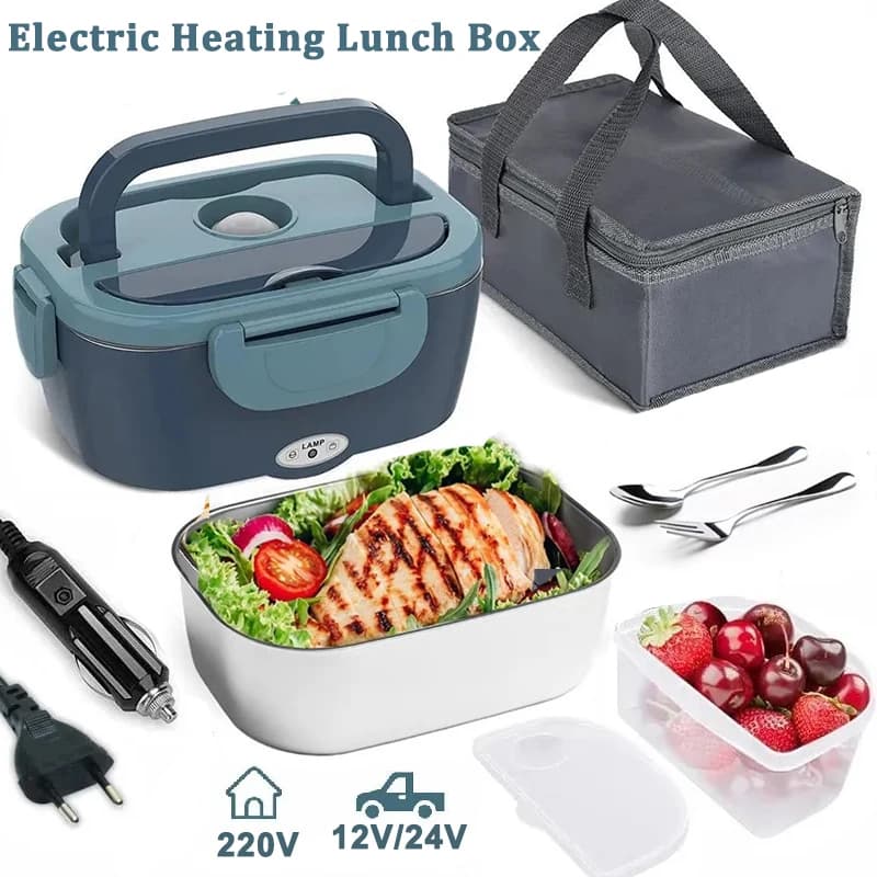Portapranzo elettrico riscaldato con contenitore rimovibile in acciaio inossidabile, scaldavivande portatile per auto, ufficio, scuola