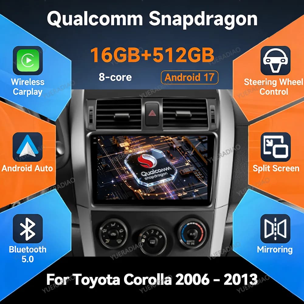 Android 17 Car Radio For Toyota Corolla E140 E150 2006 - 2013 GPS NAVI 2DIN Multimedia Stereo Video Player Head Unit BT 4G WIFI