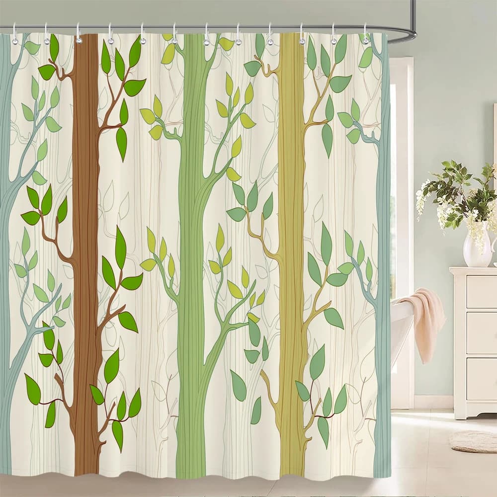 Piante Albero Foglie Tende da doccia con ganci Decorazione domestica per tenda da bagno floreale Tenda da bagno in tessuto poliestere
