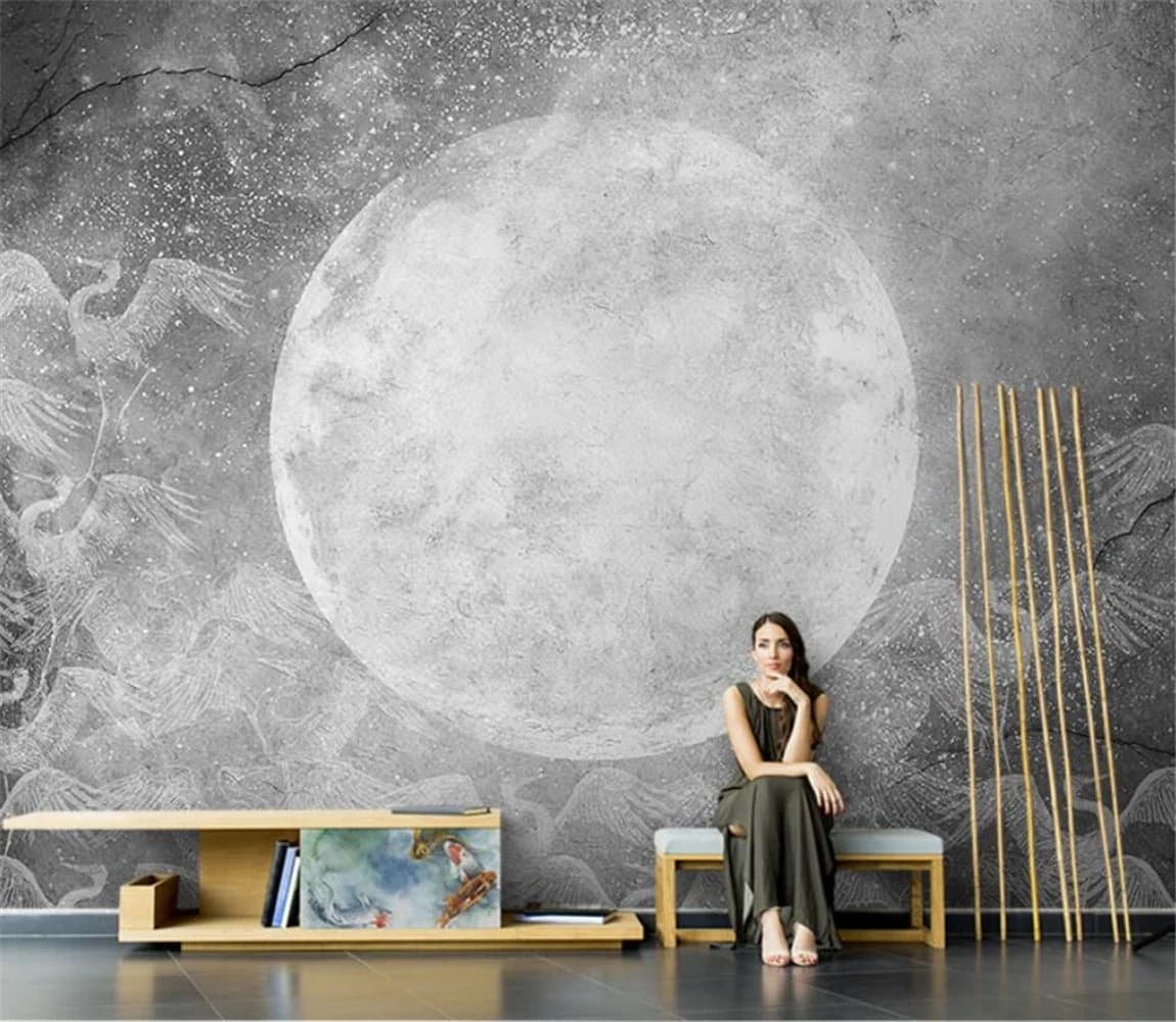 Custom Modern moon crane oil painting wallpaper for living room decor TV background sofa mural wall stickers covering Stickers