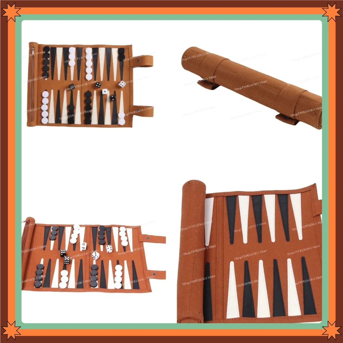 Classic Portable Foldable Leather Backgammon Chessboard Set with Checkers Dice Travel Board Game for Adults Kids Family Party