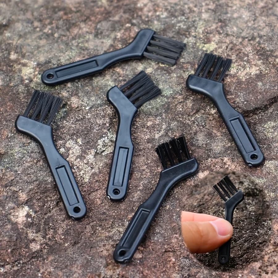 10 black mini cleaning brushes, fine hard bristles, crevice brushes, razor dusters, electronics cleaning tools