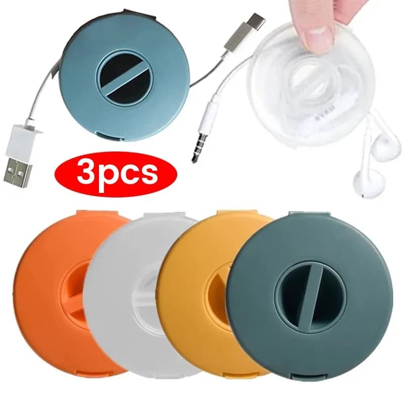 3/1 pz supporto per cavo di ricarica portatile avvolgicavo di stoccaggio rotondo gestione dei cavi retrattile avvolgicavo flessibile per cavo USB