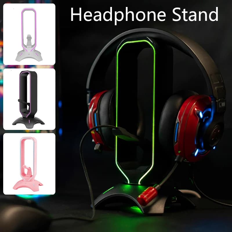 RGB Gaming Headphone Support with Elastic Mouse Cable Support Over-ear Headphone Support Desk Display Headset