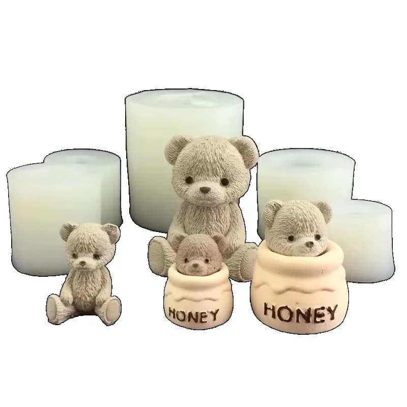 1 Pcs Cute Bear Honey Jar Silicone Mold Food Grade Cake Baking Mould DIY Aromatherapy Candle Cream Epoxy Resin Making Tool