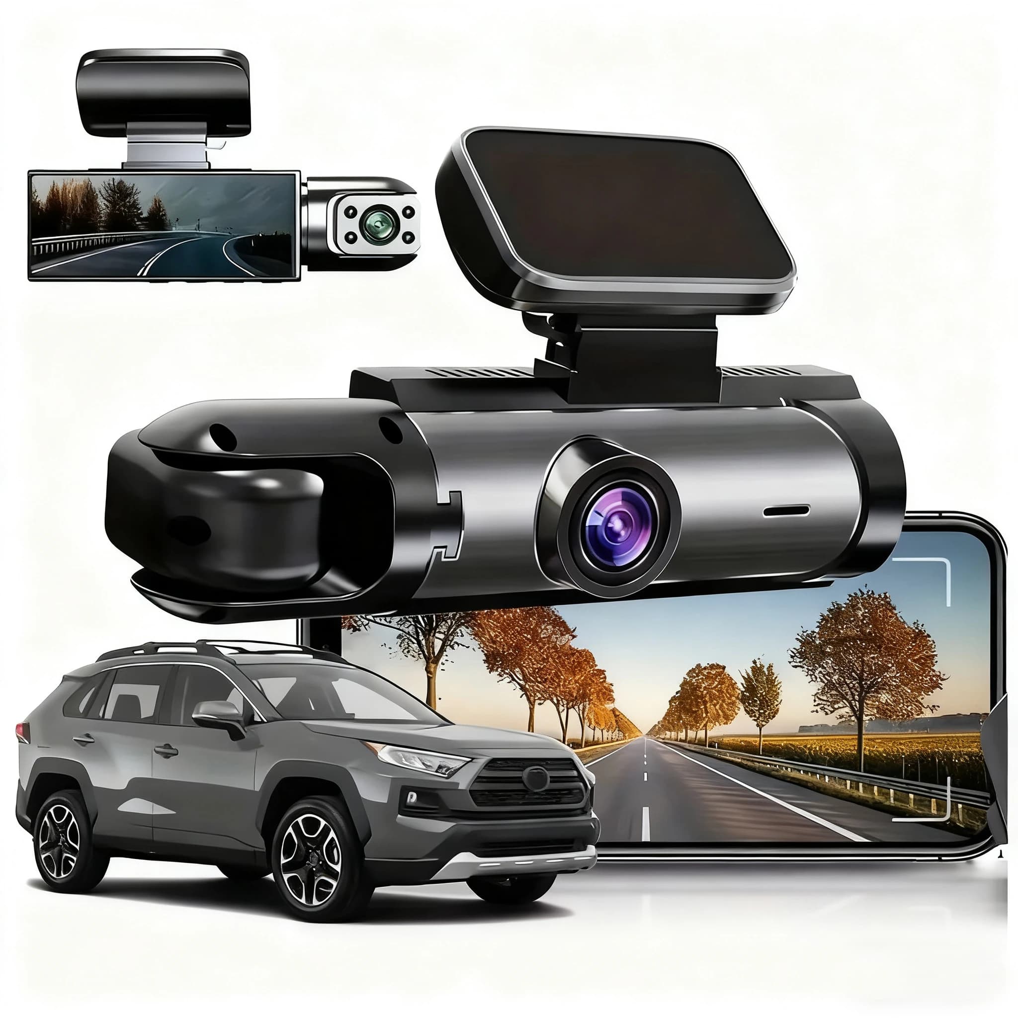 Dash Cam per auto 1080P Videoregistratore DVR per auto Doppia telecamera per auto Telecamera frontale con vista interna Registrazione in loop Monitor WiFi Dashcam