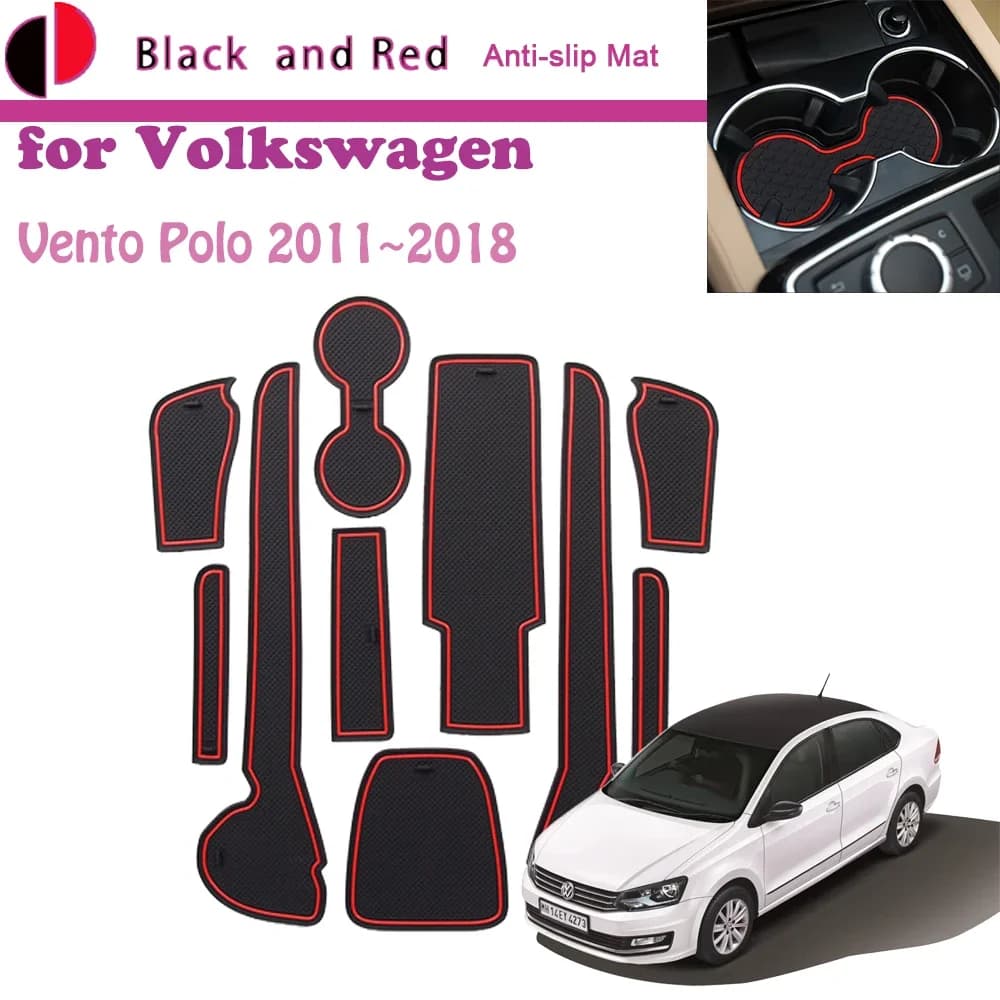 Tappetino per scanalatura in gomma per Volkswagen VW Vento A05 Polo 2011 ~ 2018 Cuscino per tazza Cancello Slot di stoccaggio Sottobicchiere Adesivo antipolvere Auto