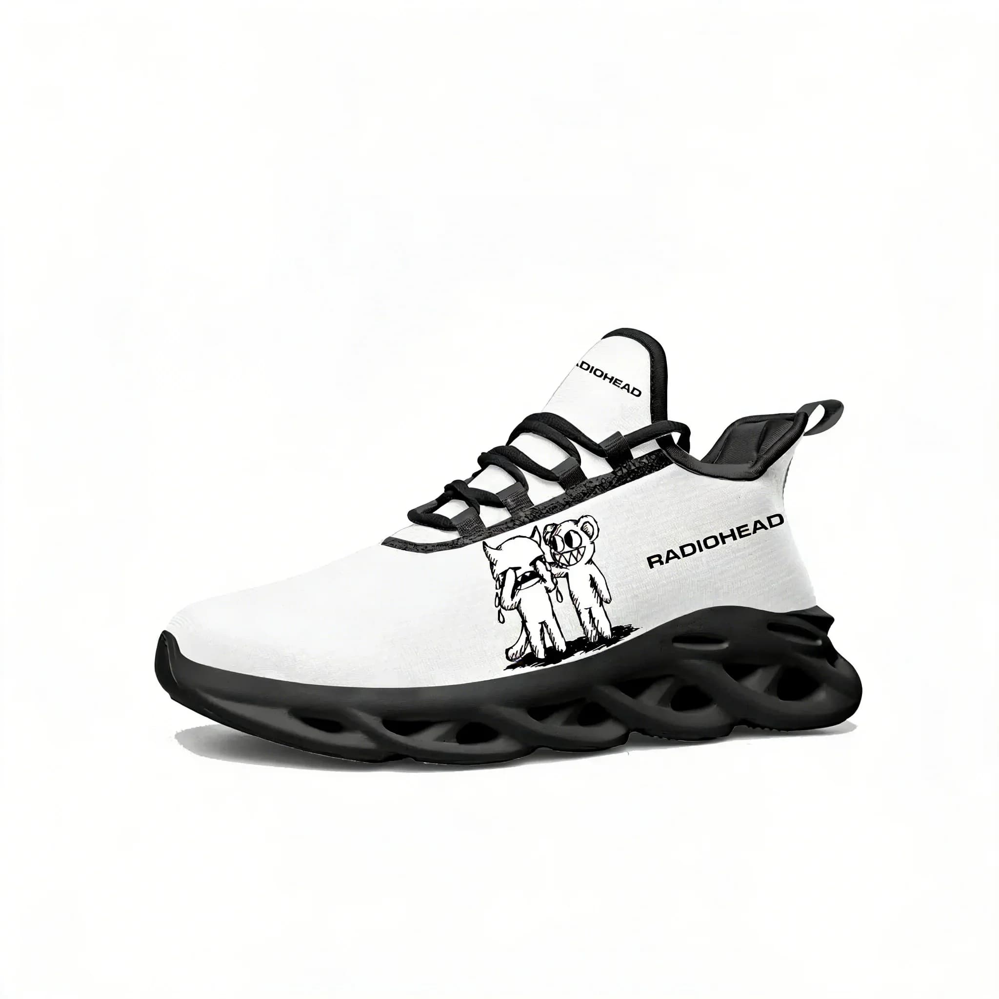 Radiohead Rock Band Lace Mesh Shoes Flat Sneaker Mens Womens Running Shoes Sport Sneakers High Quality Customized Footwear Black
