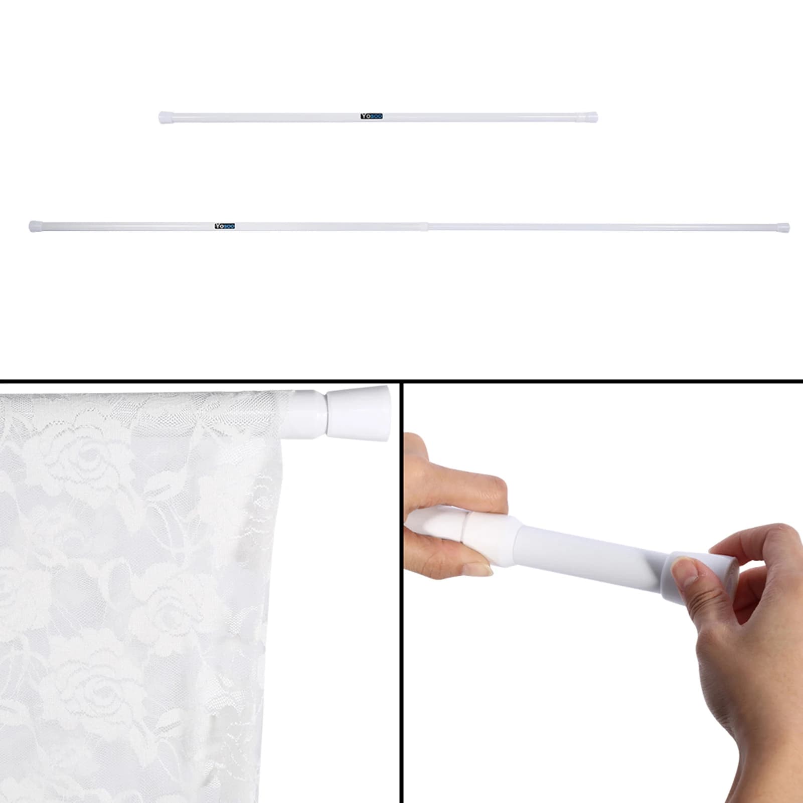 Bathroom Curtain Rail Extendable Spring Telescopic Shower Bathroom Window Curtain Rail Loaded Pole Rod 105‑190cm Curtain Rod