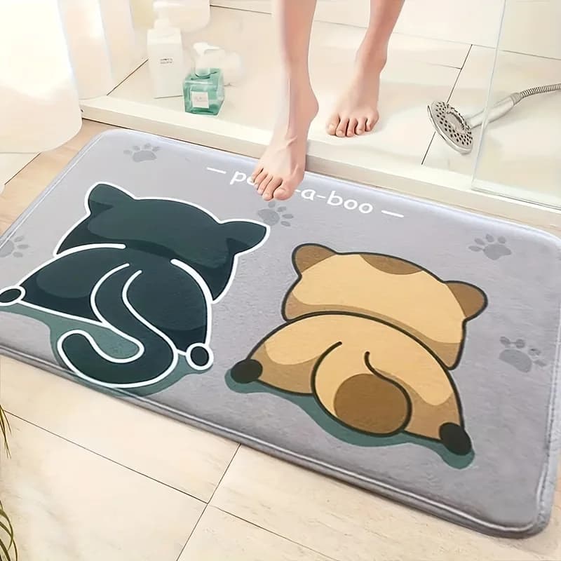 VIKAMA Simpatico cartone animato Gattino Hip Zerbino Addensato Assorbente Tappetino da bagno Carino Zerbino Tappeto per camera da letto Tappeto per l'arredamento della stanza dal vivo