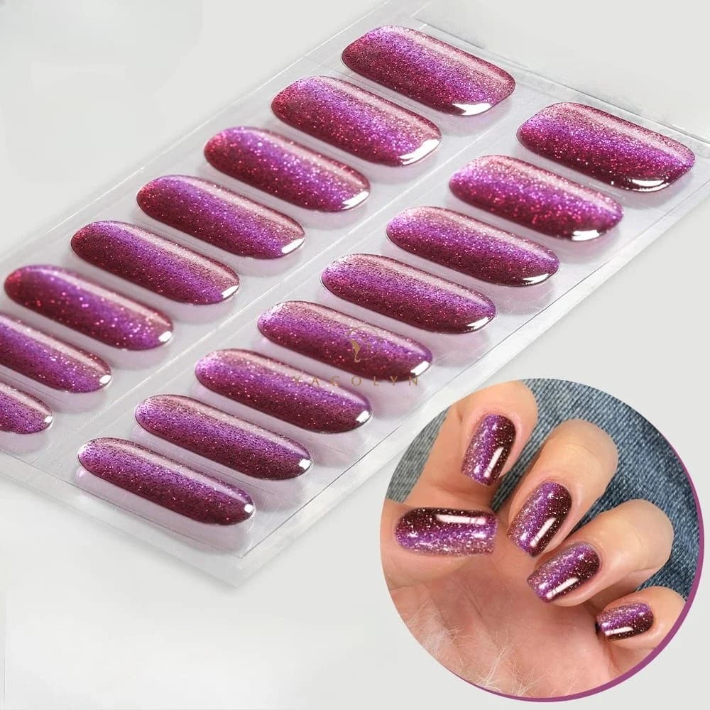 16 punte Linee dorate Adesivo per unghie in gel semicurato Glitter Paillettes Strisce per smalto a lunga durata Adesivi per nail art in gel a copertura totale