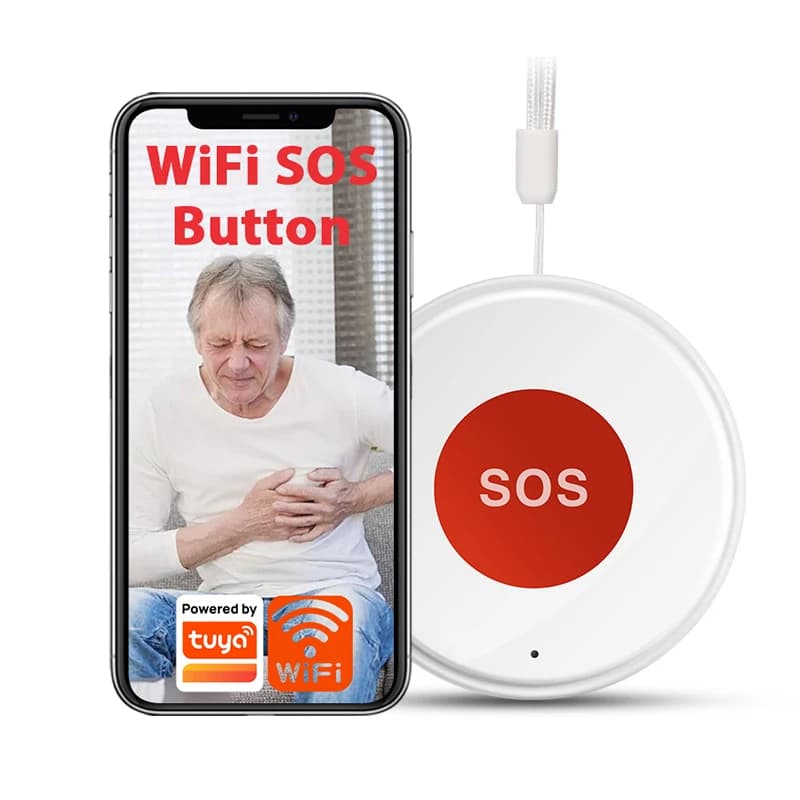 Pulsante di Chiamata d'Emergenza WiFi Smart TUYA SOS, Pager per Assistenza, Trasmettitore di Allarme Telefonico, Pulsante di Chiamata d'Emergenza per Anziani e Pazienti