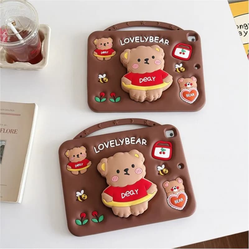 3D Cartoon Bear Silicone Tablet Case For iPad 7 8 9th Air 4 5 Pro 10.5 10th Gen 10.9" A16 A19 M4 M3 M2 Pro 11in 2026 2025 Cover