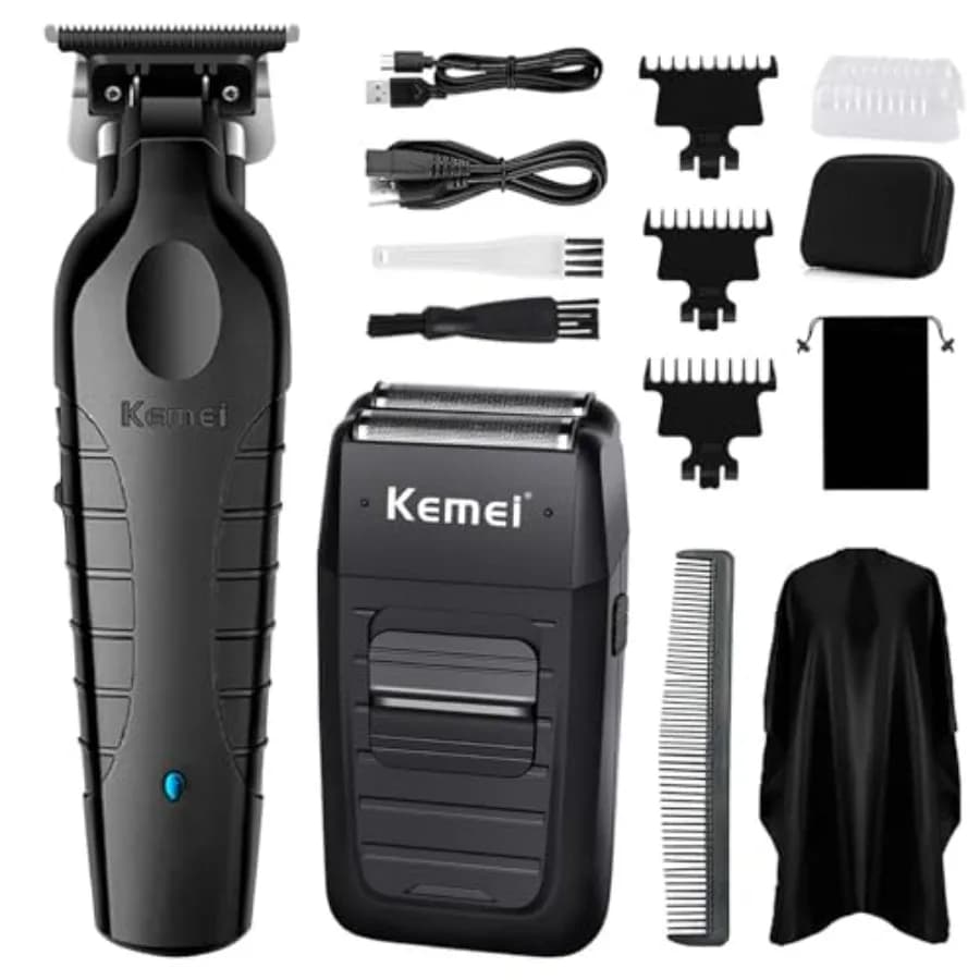 Set Professionale di Tagliacapelli e Rasoio Elettrico Senza Fili per Uomo, Trimmer per Barba con Doppia Lama, Strumento da Barbiere