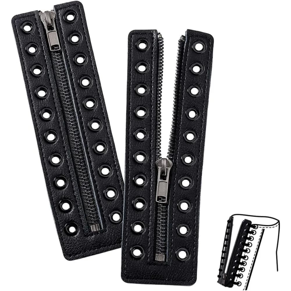 Leather Boot Zipper Inserts 6.9x2 Inch 10 Metal Eyelets Black No Tie Shoe Laces for Adults Men Women Tieless Sneakers Repair DIY