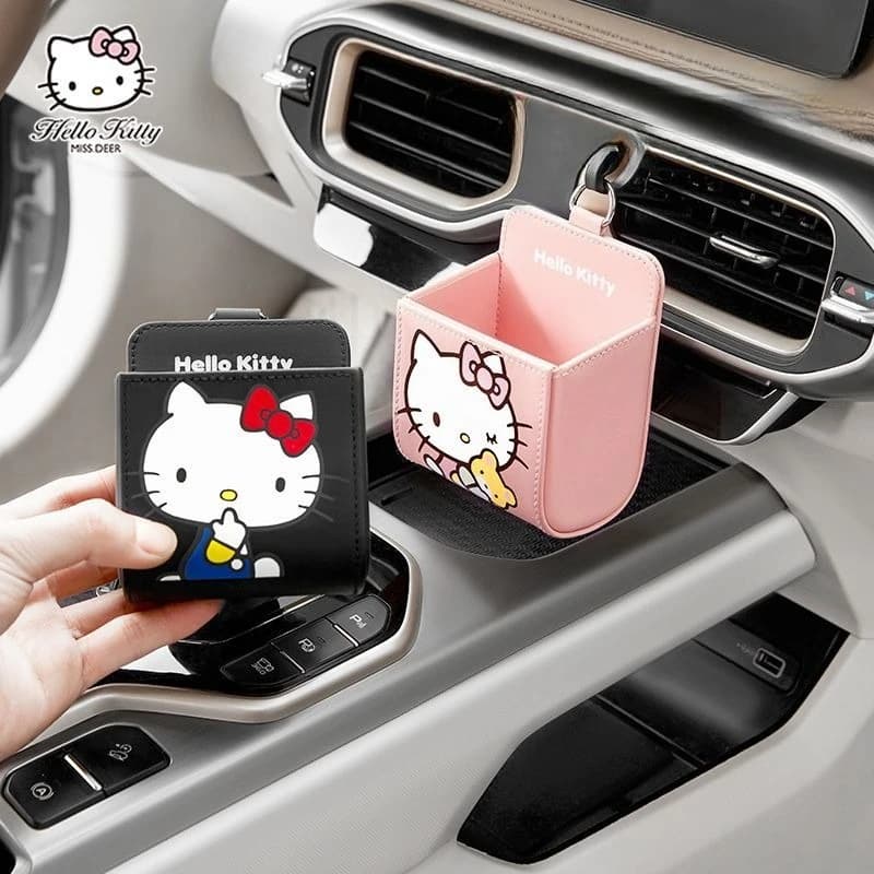 Scatola portaoggetti per auto Hello Kitty, design a forma di gatto, organizer per piccoli oggetti da appendere all'aria condizionata, accessorio carino per interni auto