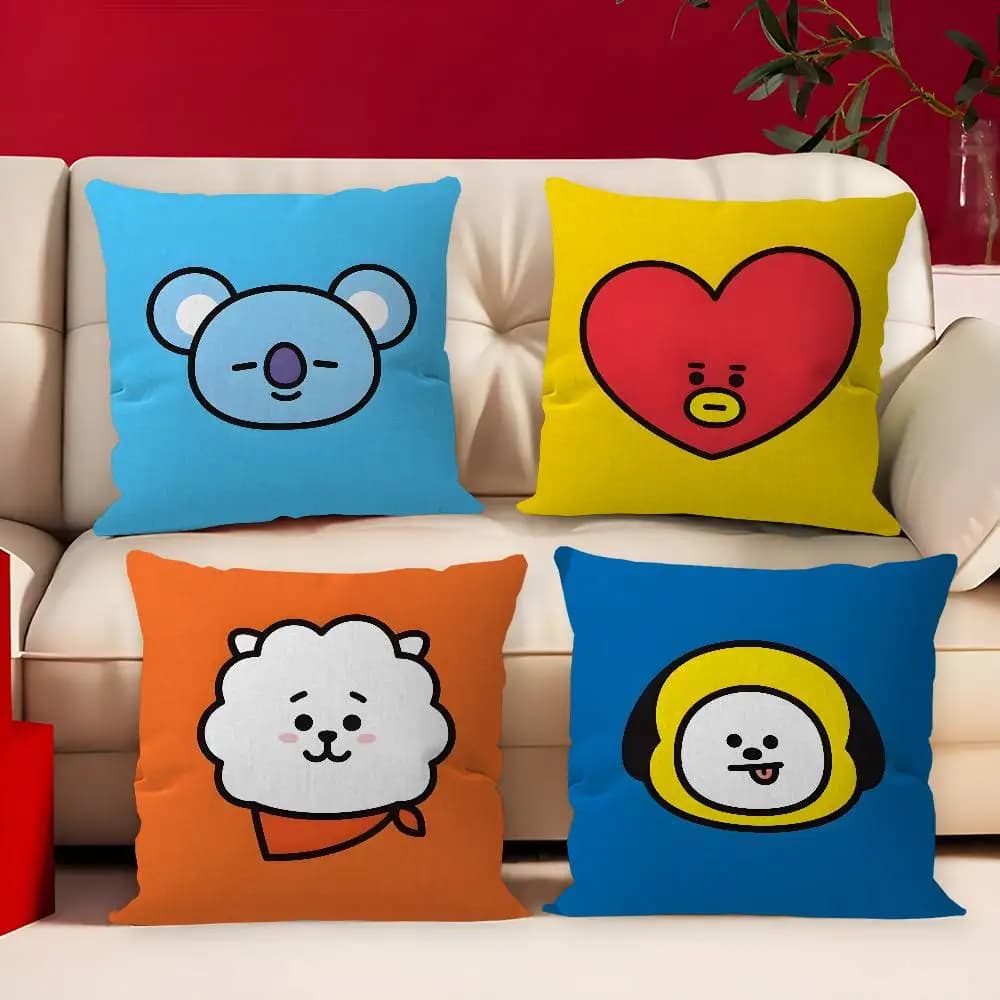 Cute BT21 Koya RJ Man Tata Chimmy Cooky Shooky Pillow Cushion Cover Pillowcase Living Room Sofa Home Decor Customized